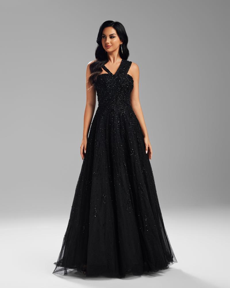 HKM-659155 Elegant Black Evening Dress - Timeless Style and Sophisticated Fit