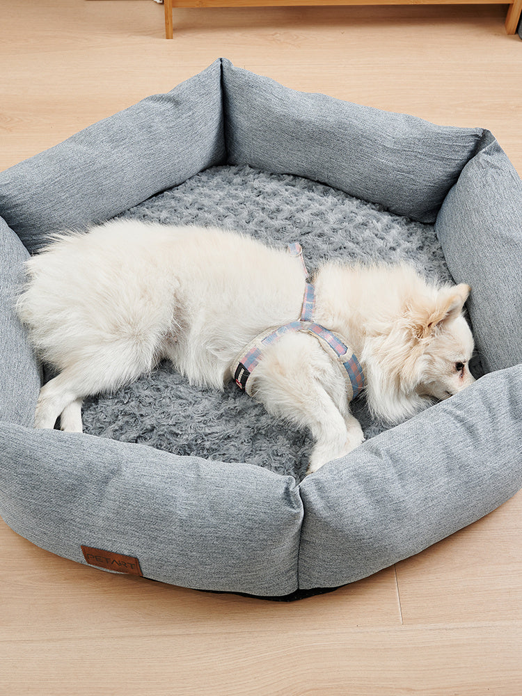 HKM-662739 Rose Velvet Hexagonal Dog Bed - Soft Plush Sofa for Small, Medium, and Large Dogs