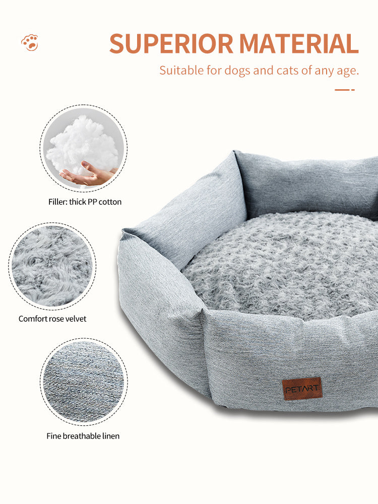 HKM-662739 Rose Velvet Hexagonal Dog Bed - Soft Plush Sofa for Small, Medium, and Large Dogs