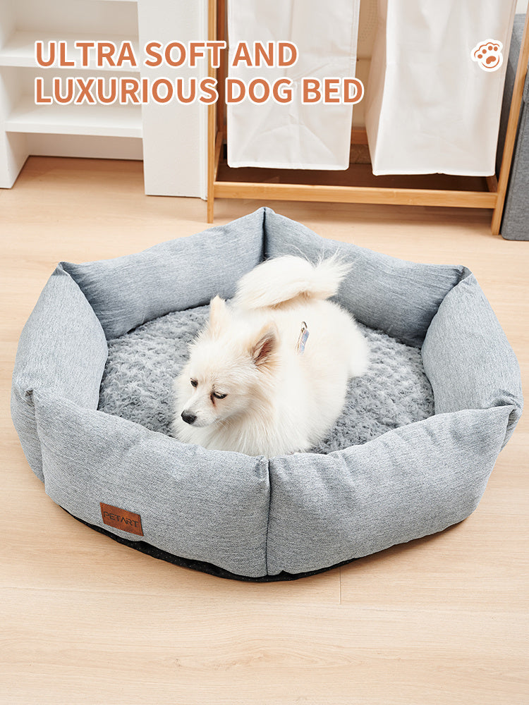 HKM-662739 Rose Velvet Hexagonal Dog Bed - Soft Plush Sofa for Small, Medium, and Large Dogs