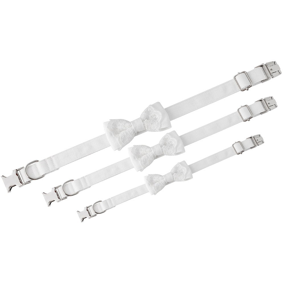 HKM-549651 Stylish White Polyester Pet Bow Knot Collar with Adjustable Sizes for Dogs