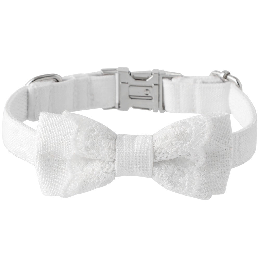 HKM-549651 Stylish White Polyester Pet Bow Knot Collar with Adjustable Sizes for Dogs