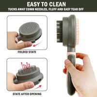 HKM-660115 Double-Sided Cat Grooming Brush with Release Button and Flea Comb - Ideal for Shedding Control and Skin Health