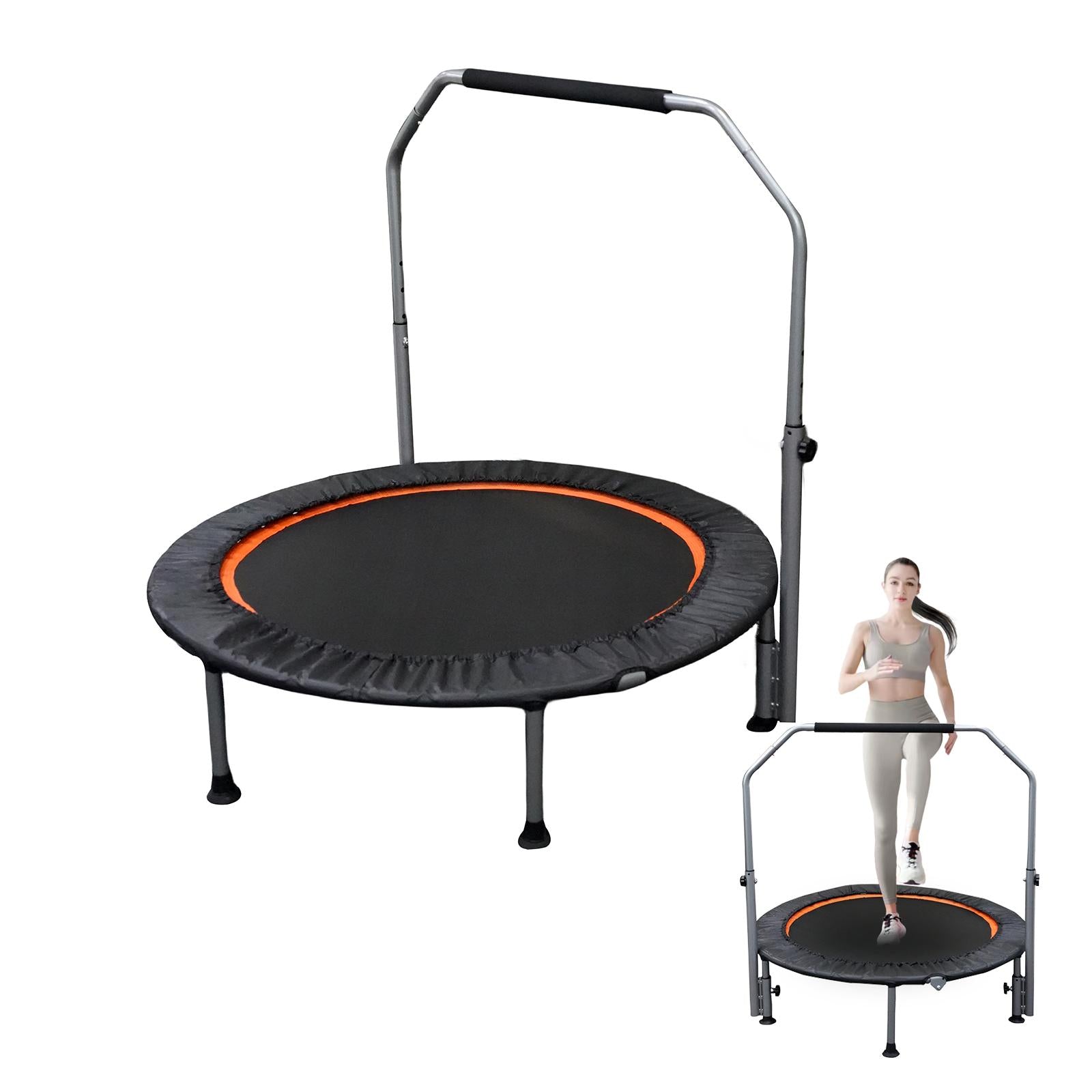 HKM-669843 Folding Mini Fitness Trampoline with Adjustable Handles for Indoor and Outdoor Workouts