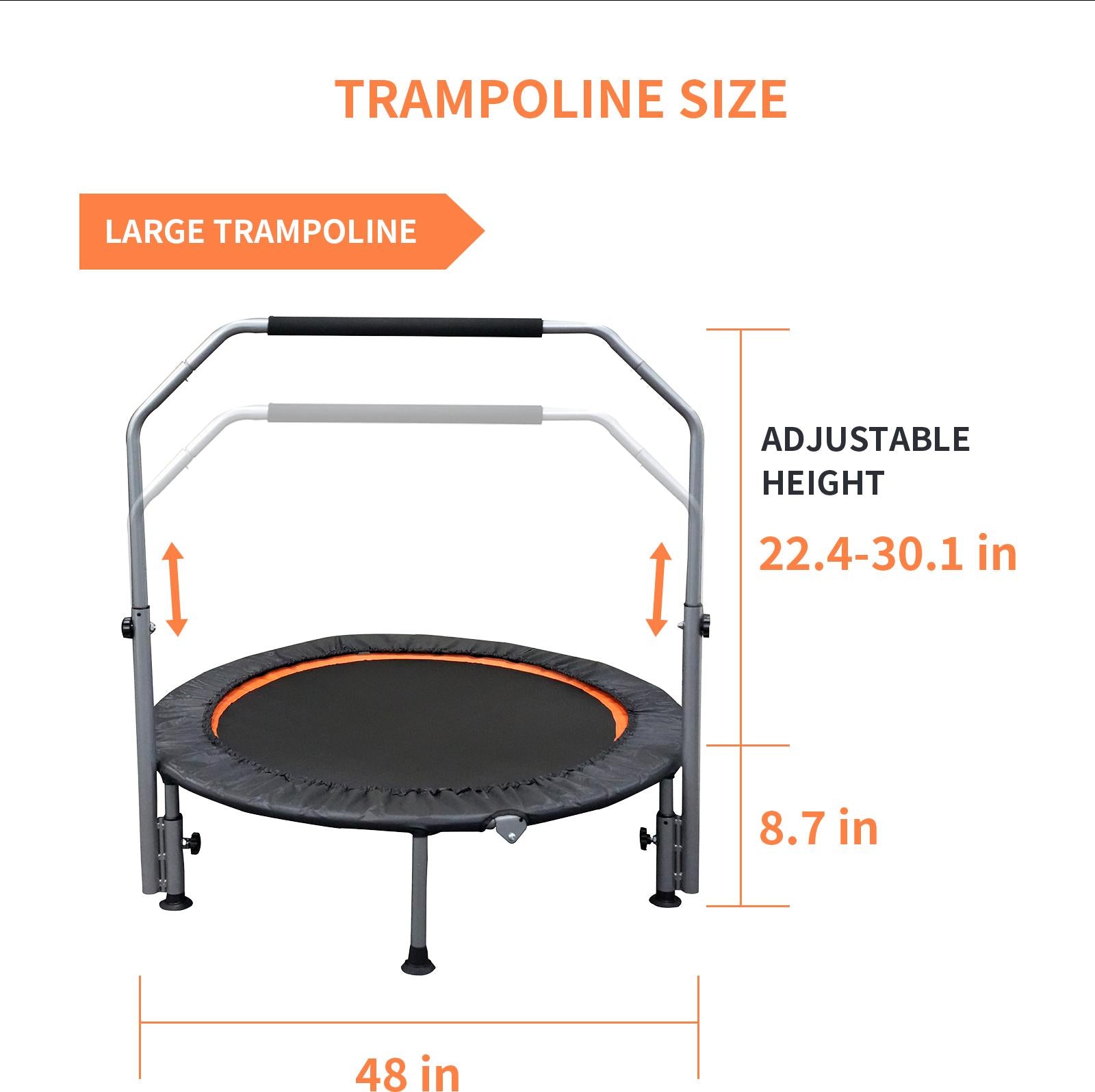 HKM-669843 Folding Mini Fitness Trampoline with Adjustable Handles for Indoor and Outdoor Workouts