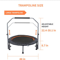 HKM-669843 Folding Mini Fitness Trampoline with Adjustable Handles for Indoor and Outdoor Workouts