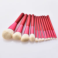 HKM-542419 Red Makeup Brush Set with Wooden Handle - 12pcs Professional Quality Tools for Easy Application