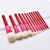 HKM-542419 Red Makeup Brush Set with Wooden Handle - 12pcs Professional Quality Tools for Easy Application