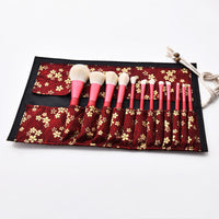 HKM-542419 Red Makeup Brush Set with Wooden Handle - 12pcs Professional Quality Tools for Easy Application