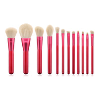 HKM-542419 Red Makeup Brush Set with Wooden Handle - 12pcs Professional Quality Tools for Easy Application