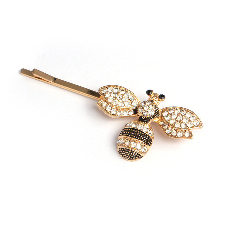 HKM-098835 European & American Style Micro-inlaid Zircon Fruit Bee Hairpin in Pink Crystal