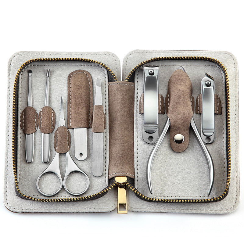HKM-502163 Stainless Steel Anti-Splash Nail Clipper Set - 8 Pieces for Precision Grooming