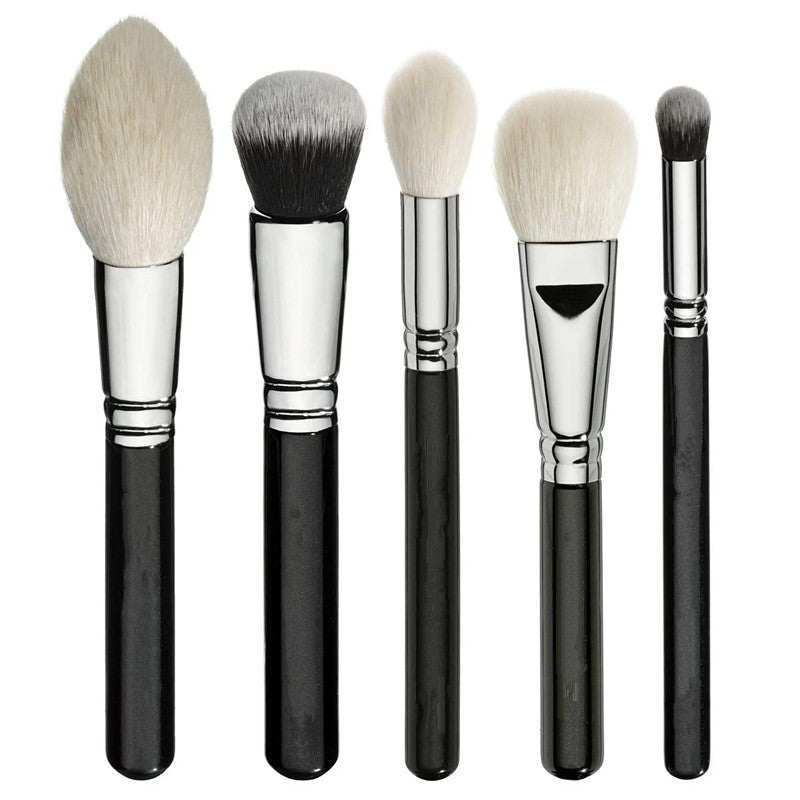 HKM-344659 15-Piece Black Makeup Brush Set with Wooden Handles and Artificial Fiber Bristles