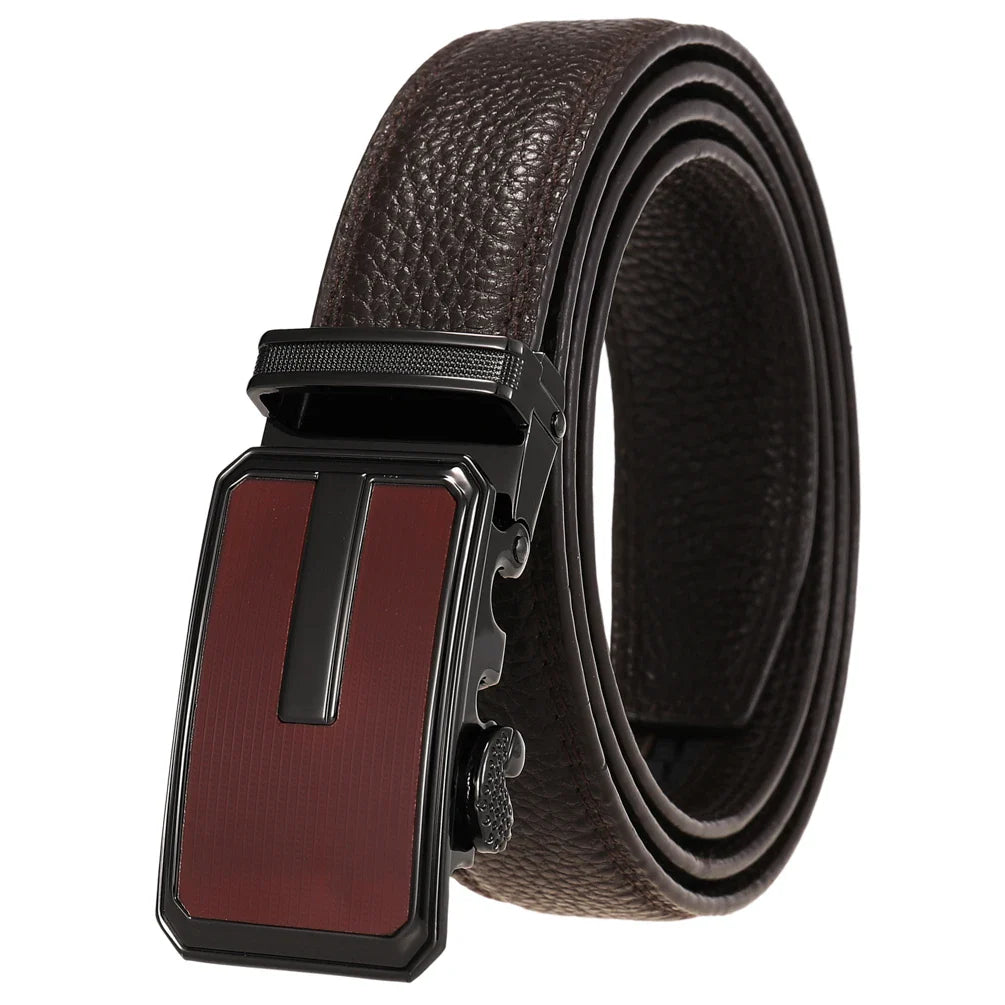 HKM-643667 Automatic Buckle Leather Belt for Men - Adjustable Fit, Premium Quality Craftsmanship