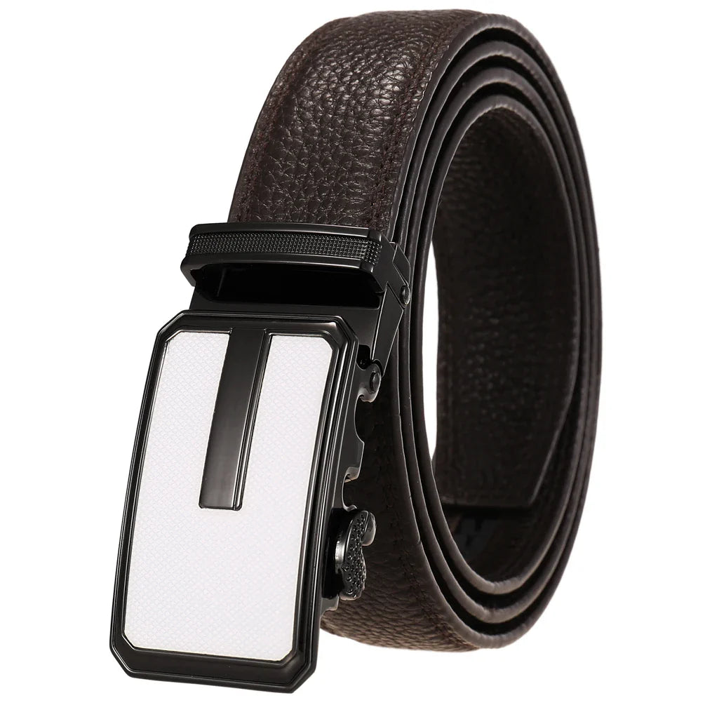 HKM-643667 Automatic Buckle Leather Belt for Men - Adjustable Fit, Premium Quality Craftsmanship