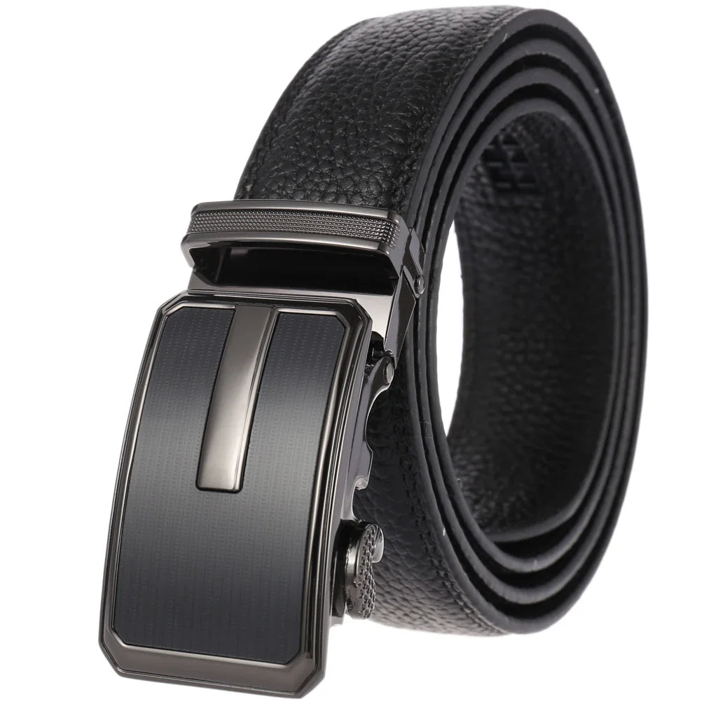 HKM-643667 Automatic Buckle Leather Belt for Men - Adjustable Fit, Premium Quality Craftsmanship