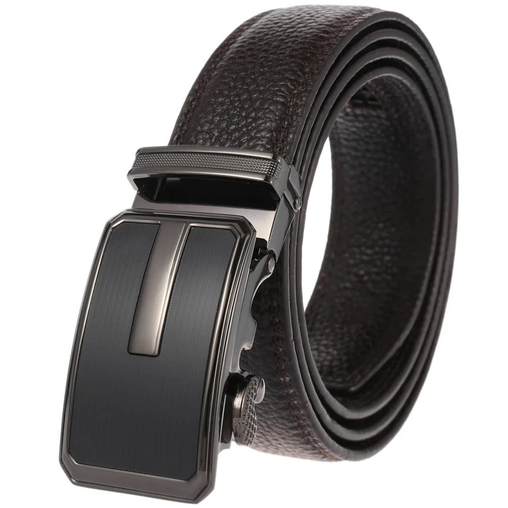HKM-643667 Automatic Buckle Leather Belt for Men - Adjustable Fit, Premium Quality Craftsmanship