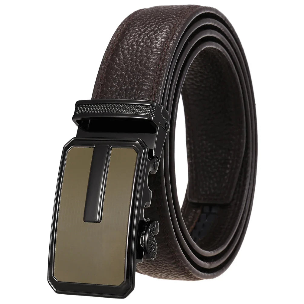 HKM-643667 Automatic Buckle Leather Belt for Men - Adjustable Fit, Premium Quality Craftsmanship