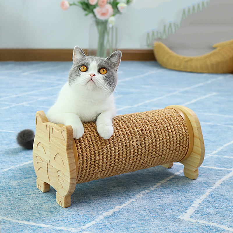 HKM-607763 Natural Pine Wood & Sisal Cat Scratching Post - Claw Sharpener and Pet Toy