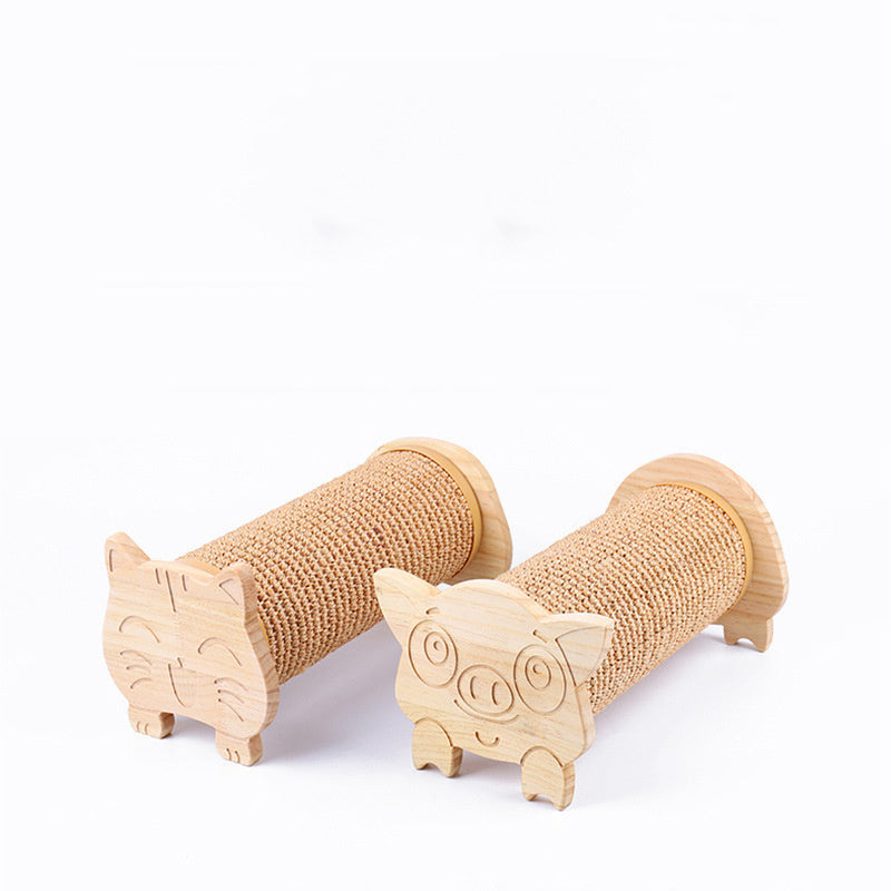 HKM-607763 Natural Pine Wood & Sisal Cat Scratching Post - Claw Sharpener and Pet Toy