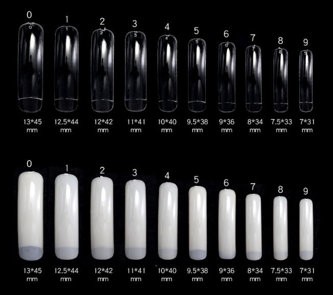 HKM-154067 Nail Patches Assortment in Transparent and Natural Art Nail Boxes - Ten Sizes Available