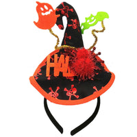 HKM-503251 Multicolor Spider Witch Hat Headband - Halloween Hair Accessory with Bat and Ghost Props