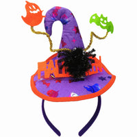 HKM-503251 Multicolor Spider Witch Hat Headband - Halloween Hair Accessory with Bat and Ghost Props