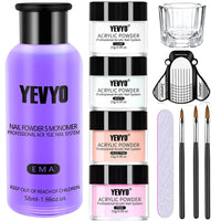 HKM-217299 Acrylic Nail Kit with 4 Colors of Acrylic Powder, Monomer, and Nail Brushes for Professional and DIY Nail Art