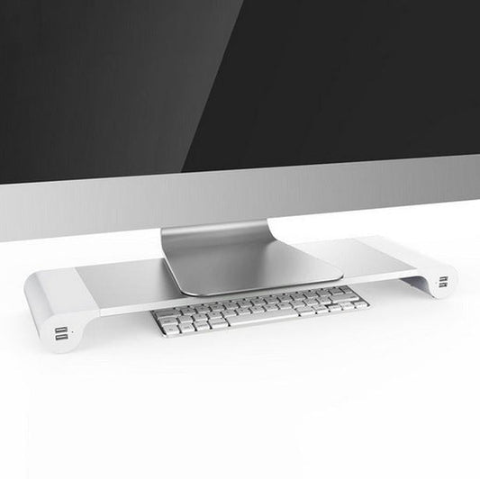 KTX-679699 Adjustable Computer Monitor Stand with USB Charging & Keyboard Storage Solution