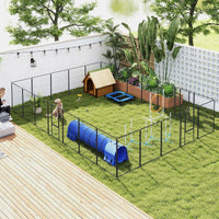 HKM-255507 Expandable 24-Panel Dog Playpen for Indoor and Outdoor Use - Lockable Door with Customizable Shapes in Gray