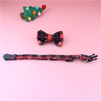 HKM-750547 Christmas Cat Bow Detachable Tartan Collar - Handmade Soft and Flexible Design for All Seasons
