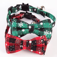 HKM-750547 Christmas Cat Bow Detachable Tartan Collar - Handmade Soft and Flexible Design for All Seasons