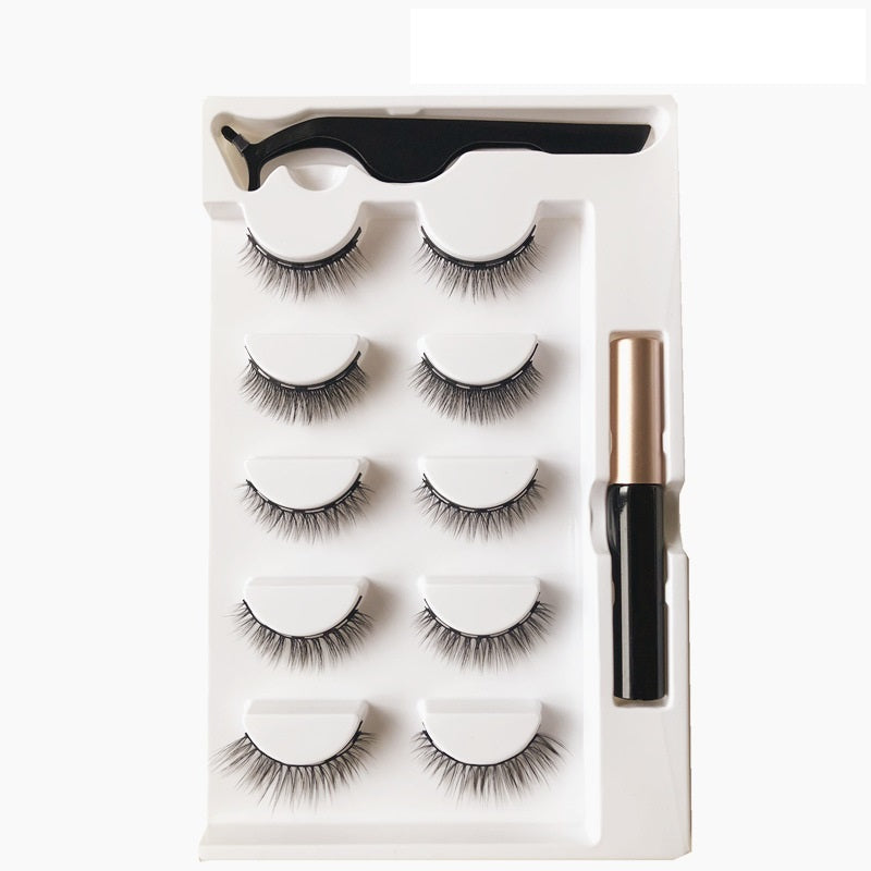 HKM-009235 Magnetic Eyeliner and Eyelashes Set - Five Pairs, Handcrafted Synthetic Fiber