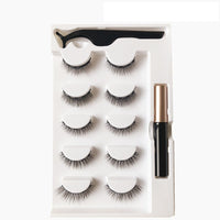 HKM-009235 Magnetic Eyeliner and Eyelashes Set - Five Pairs, Handcrafted Synthetic Fiber