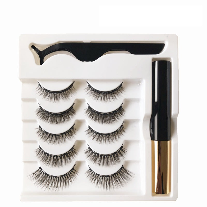 HKM-009235 Magnetic Eyeliner and Eyelashes Set - Five Pairs, Handcrafted Synthetic Fiber