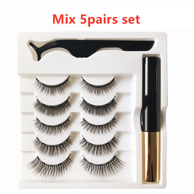 HKM-009235 Magnetic Eyeliner and Eyelashes Set - Five Pairs, Handcrafted Synthetic Fiber