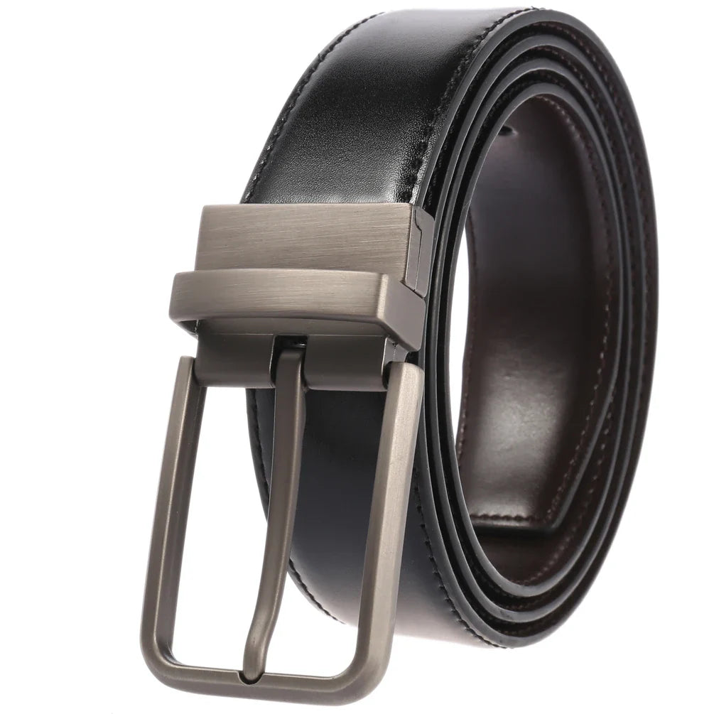 HKM-228883 Men's Leather Belt with Rotating Pin Buckle, Adjustable Fit, Classic Style