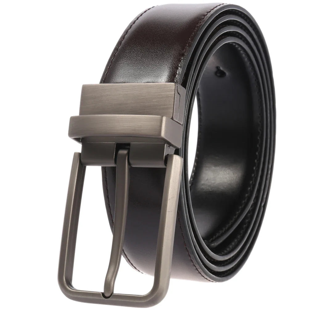 HKM-228883 Men's Leather Belt with Rotating Pin Buckle, Adjustable Fit, Classic Style