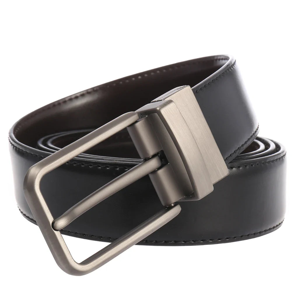 HKM-228883 Men's Leather Belt with Rotating Pin Buckle, Adjustable Fit, Classic Style