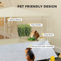 HKM-088211 Comfortable Small Animal Cage with Removable Playpen, Waterproof Pad, Hay Feeder, Water Bottle, and Food Dish for Guinea Pigs and Hedgehogs