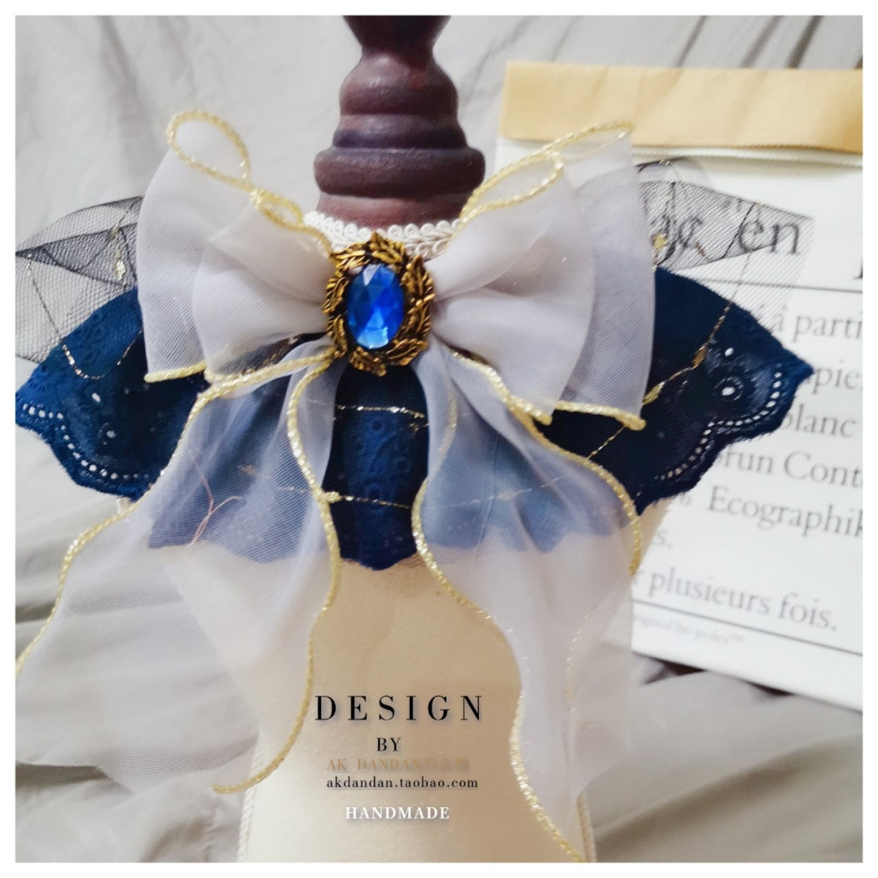 HKM-028819 Handmade Sapphire Big Bow Pet Bib for Cats and Dogs - Long Scarf Style with Collar