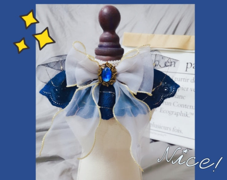 HKM-028819 Handmade Sapphire Big Bow Pet Bib for Cats and Dogs - Long Scarf Style with Collar