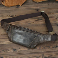 HKM-222291 Genuine Leather Crossbody Chest Bag for Outdoor Sports - Retro Design, Waterproof, Multi-Colour Options