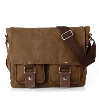 HKM-975955 Canvas Messenger Bag for Men and Women, Waterproof Shoulder Bag with Leather Accents, Casual Outdoor Travel Bag