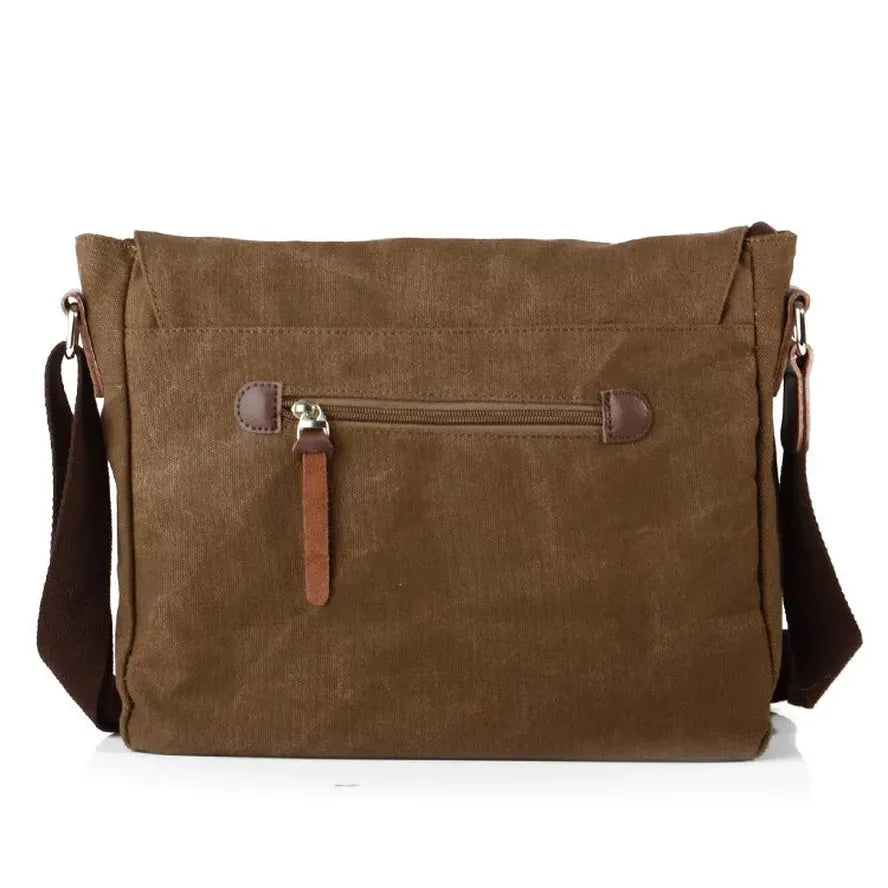HKM-975955 Canvas Messenger Bag for Men and Women, Waterproof Shoulder Bag with Leather Accents, Casual Outdoor Travel Bag