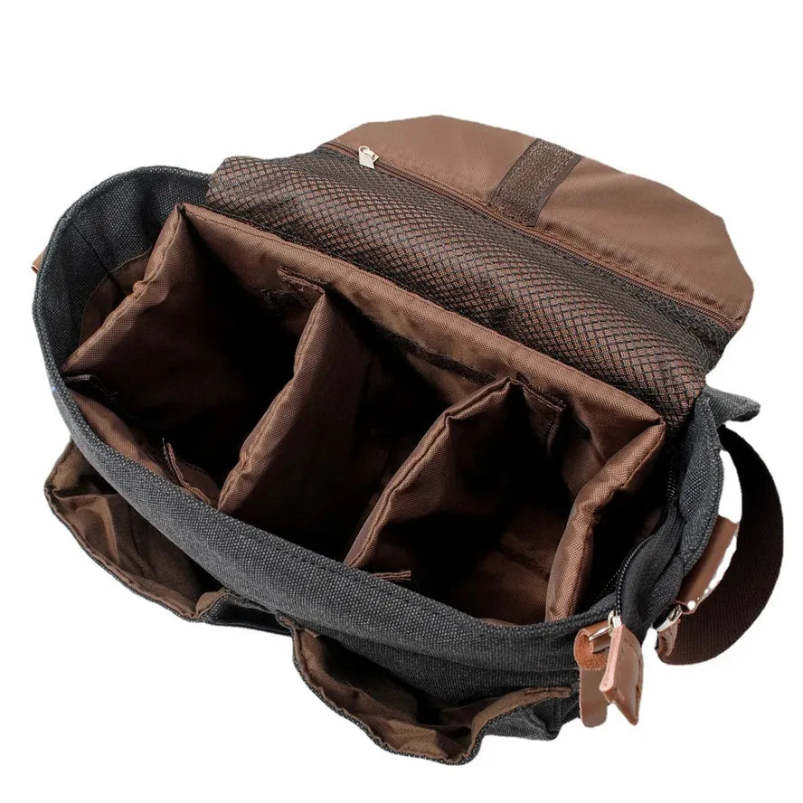 HKM-975955 Canvas Messenger Bag for Men and Women, Waterproof Shoulder Bag with Leather Accents, Casual Outdoor Travel Bag