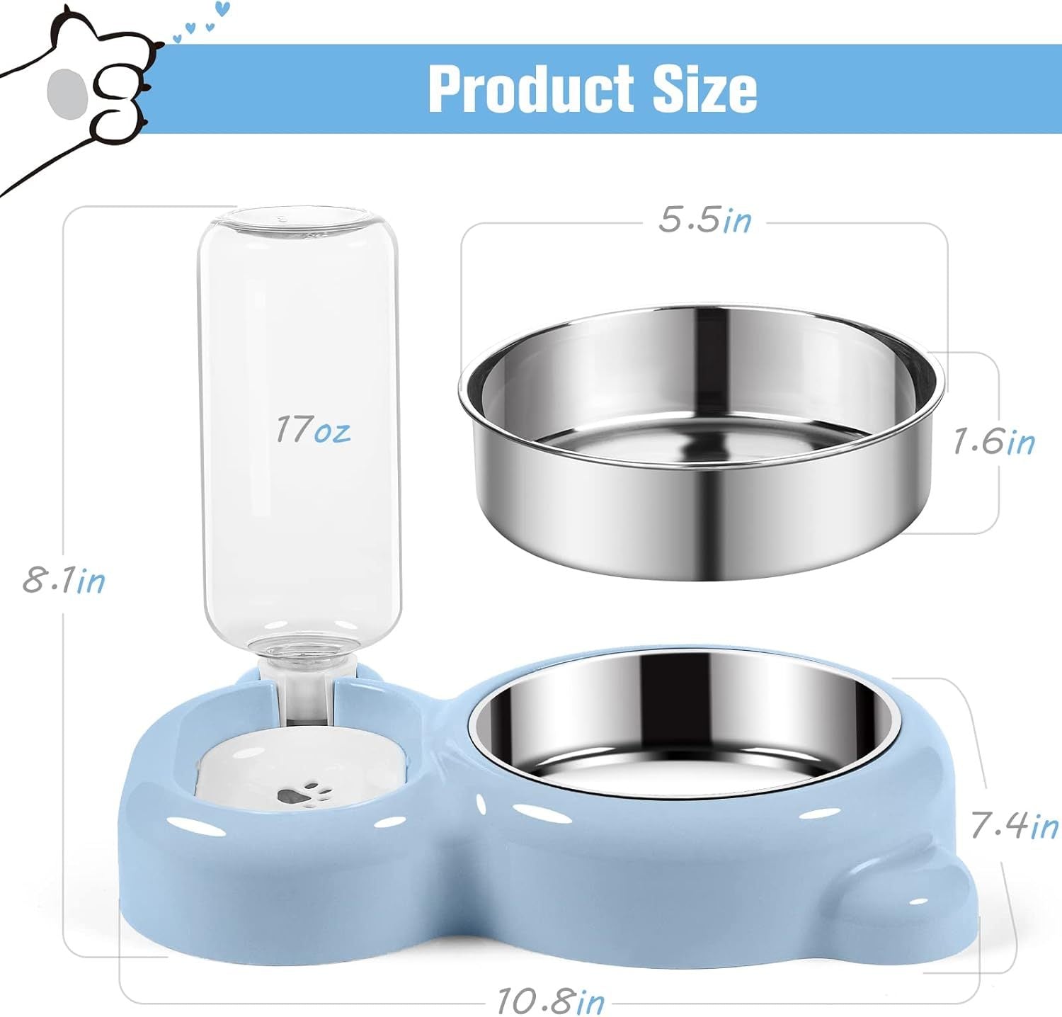 HKM-709843 Pet Food and Water Bowl Set with Automatic Water Dispenser and Stainless Steel Bowl for Cats and Small Dogs