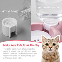 HKM-709843 Pet Food and Water Bowl Set with Automatic Water Dispenser and Stainless Steel Bowl for Cats and Small Dogs