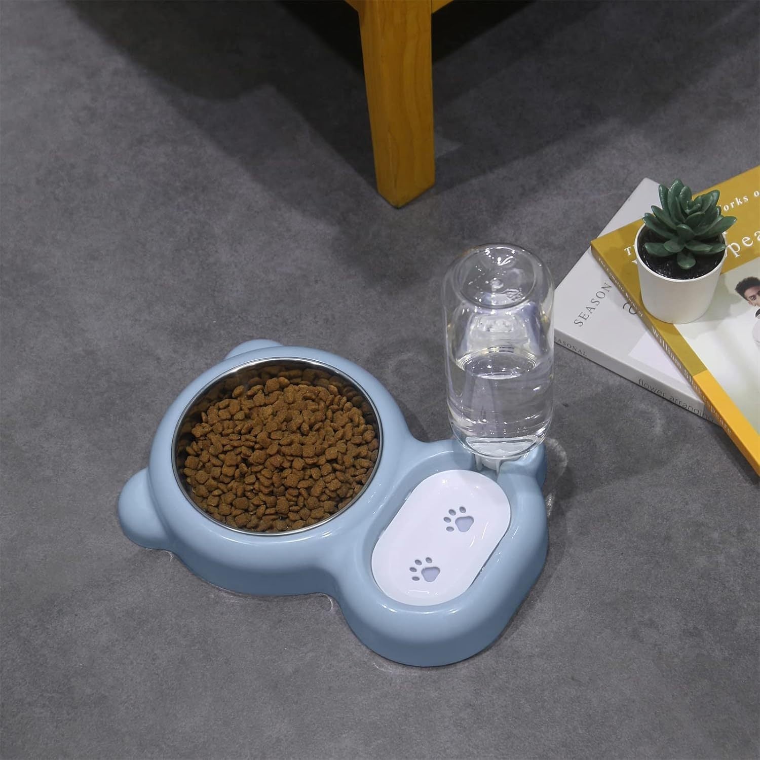 HKM-709843 Pet Food and Water Bowl Set with Automatic Water Dispenser and Stainless Steel Bowl for Cats and Small Dogs