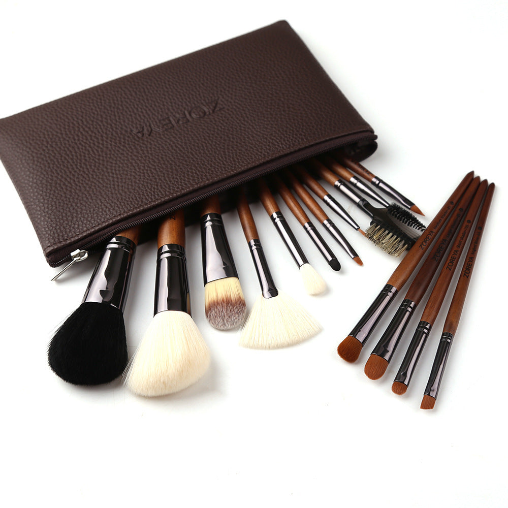 HKM-624915 Nylon Hair Makeup Brush Set with Wooden Handle - 16cm Length